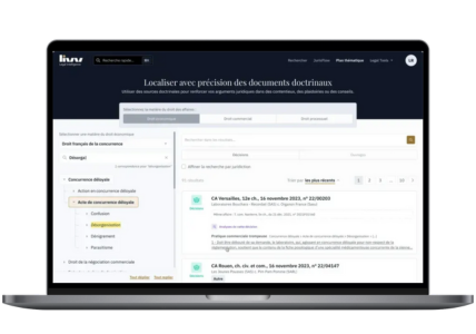 Moteur de recherche juridique Livv sur ordinateur portable, développé pour Vogel & Vogel