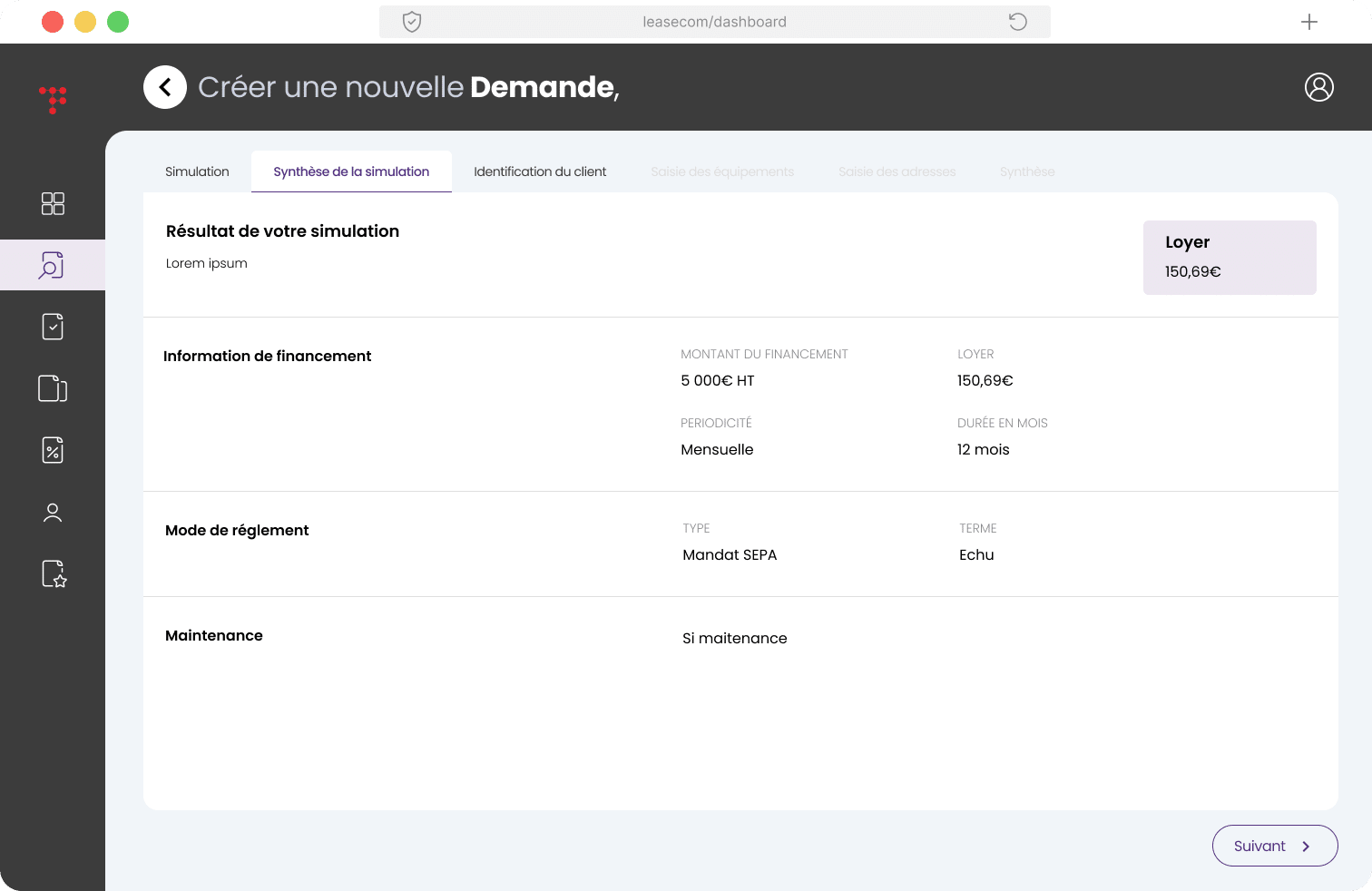 Création demande - Synthese advenir backoffice