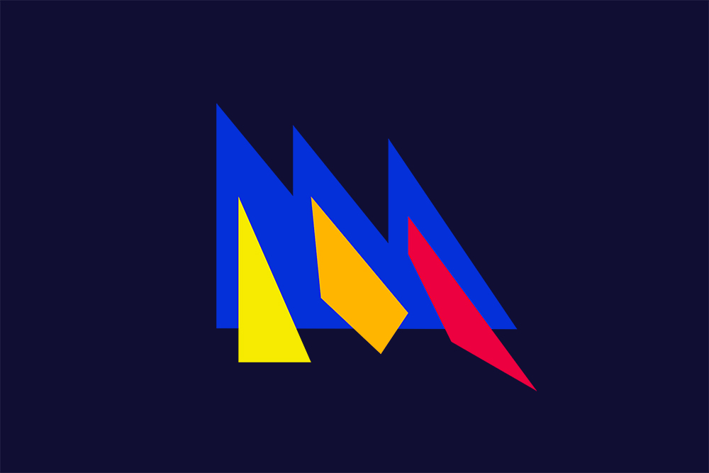 Image mise en avant - Plusieurs triangles et quadrilatères jaunes, rouges et bleus formant un design ressemblant à une montagne