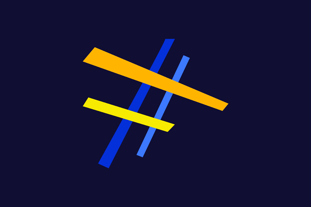Image mise en avant - Hashtag composé de deux rectangles bleus et de deux rectangles jaunes