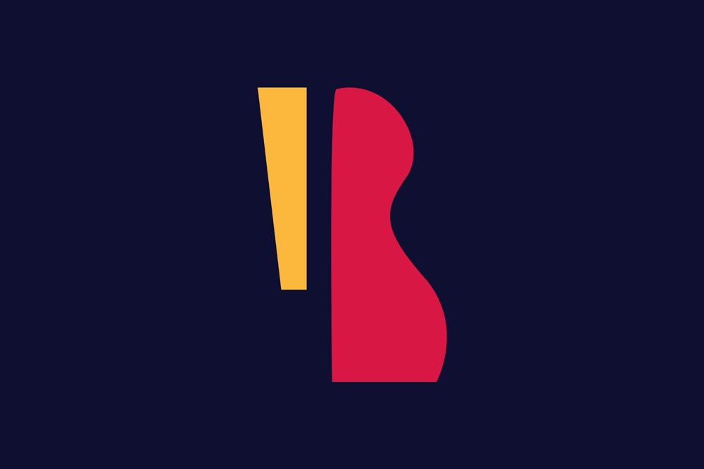 Image mise en avant - rectangle jaune et forme géométrique rouge disposés en parallèle à la verticale